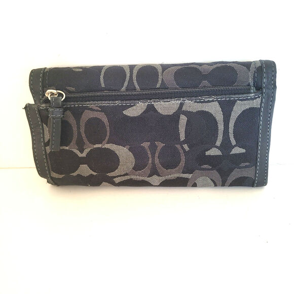 Coach Wallet Canvas Leather Signature Black Trifold 8x4 Large Checkbook Set - Picture 2 of 11
